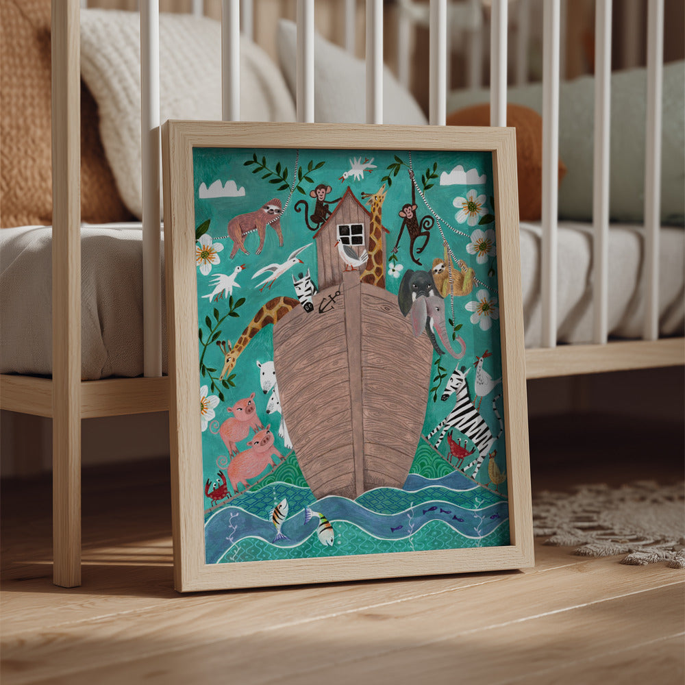 Illustration Arche Noah Tiere Skurrile Kinder Wandkunst