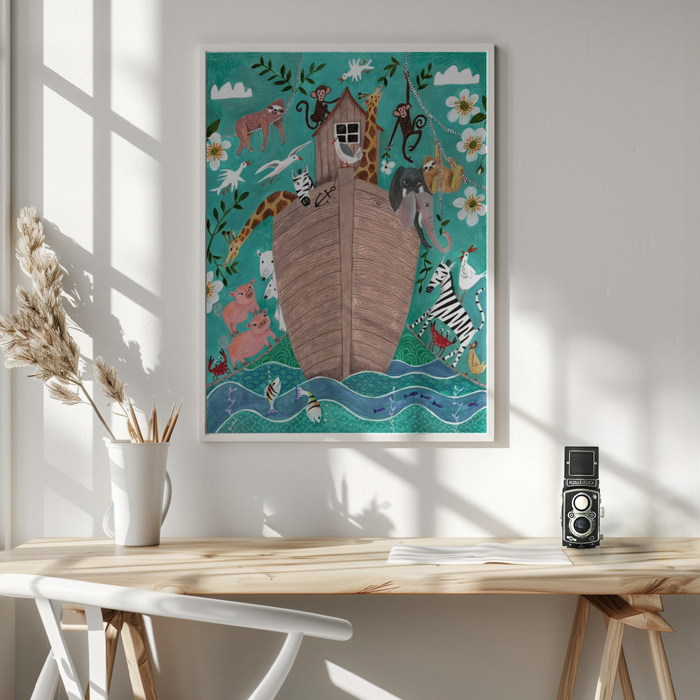Illustration Arche Noah Tiere Skurrile Kinder Wandkunst