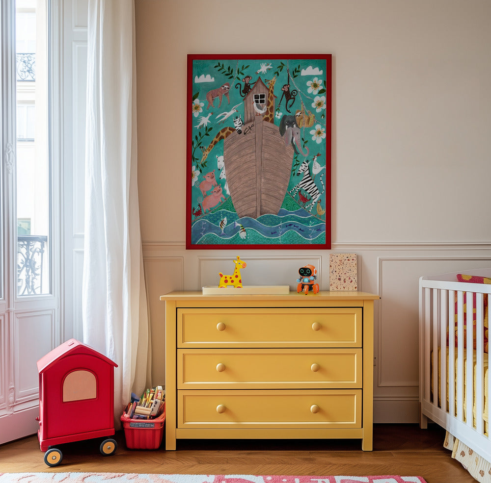 Illustration Arche Noah Tiere Skurrile Kinder Wandkunst