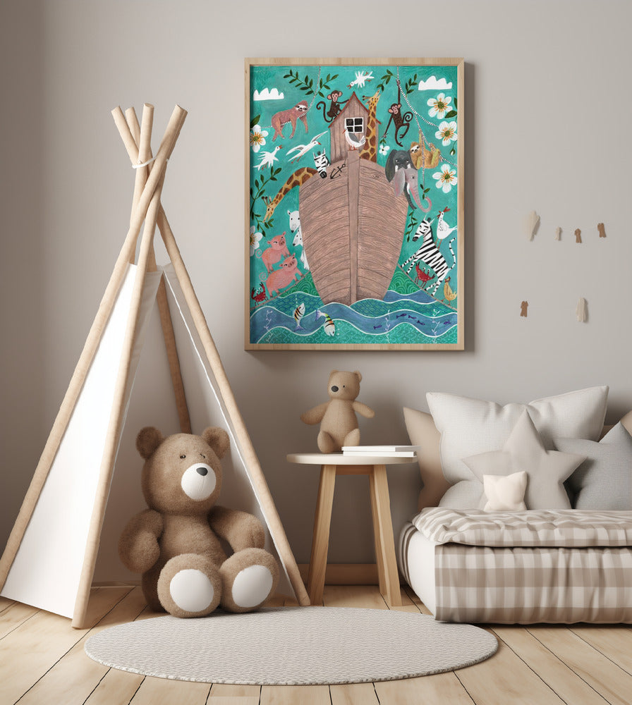 Illustration Arche Noah Tiere Skurrile Kinder Wandkunst