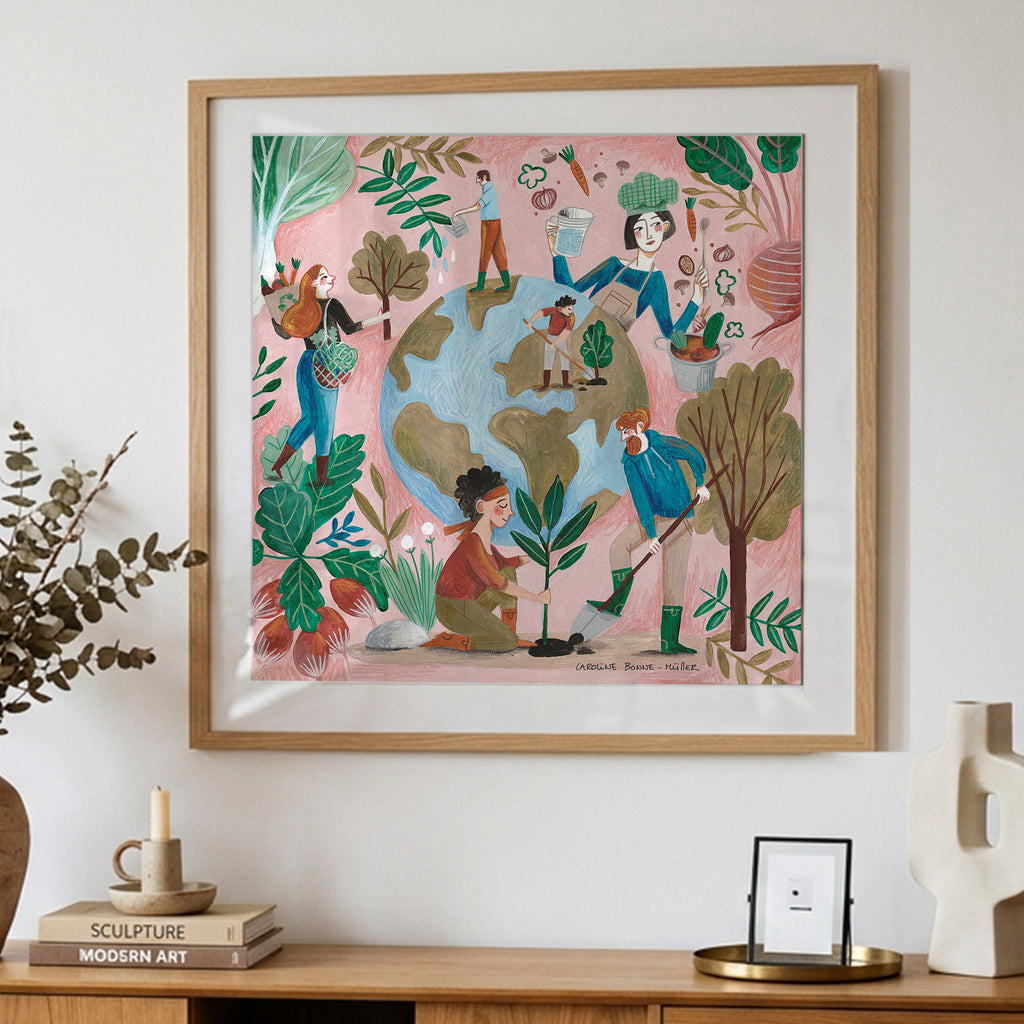Positive Earth Day Gardening Illustration World Care Art Print