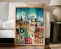 Festliche Londoner Stadt-Weihnachtsillustration Nachtszene