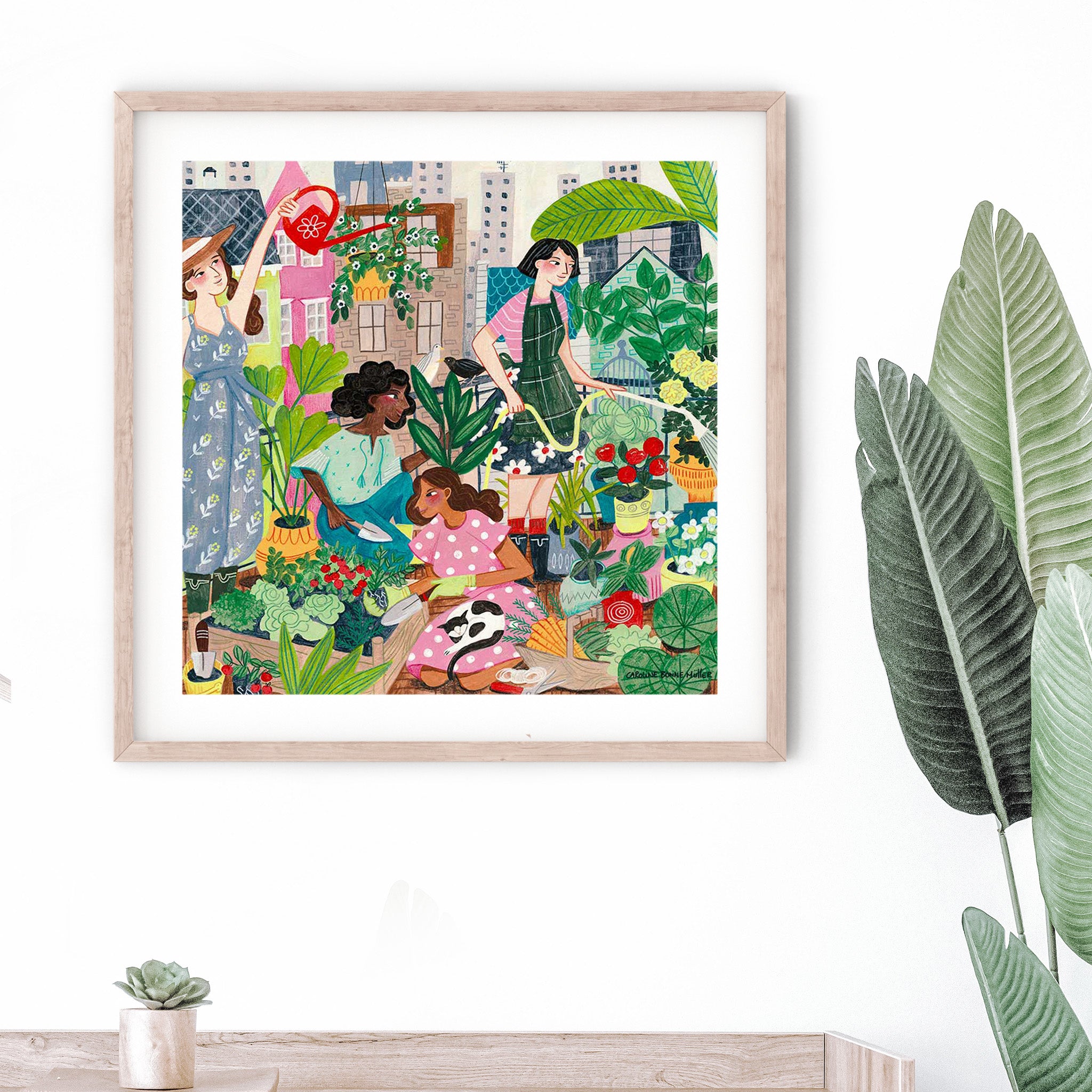 Illustration Kunstdruck von Frauen im urbanen Gewächshausgarten