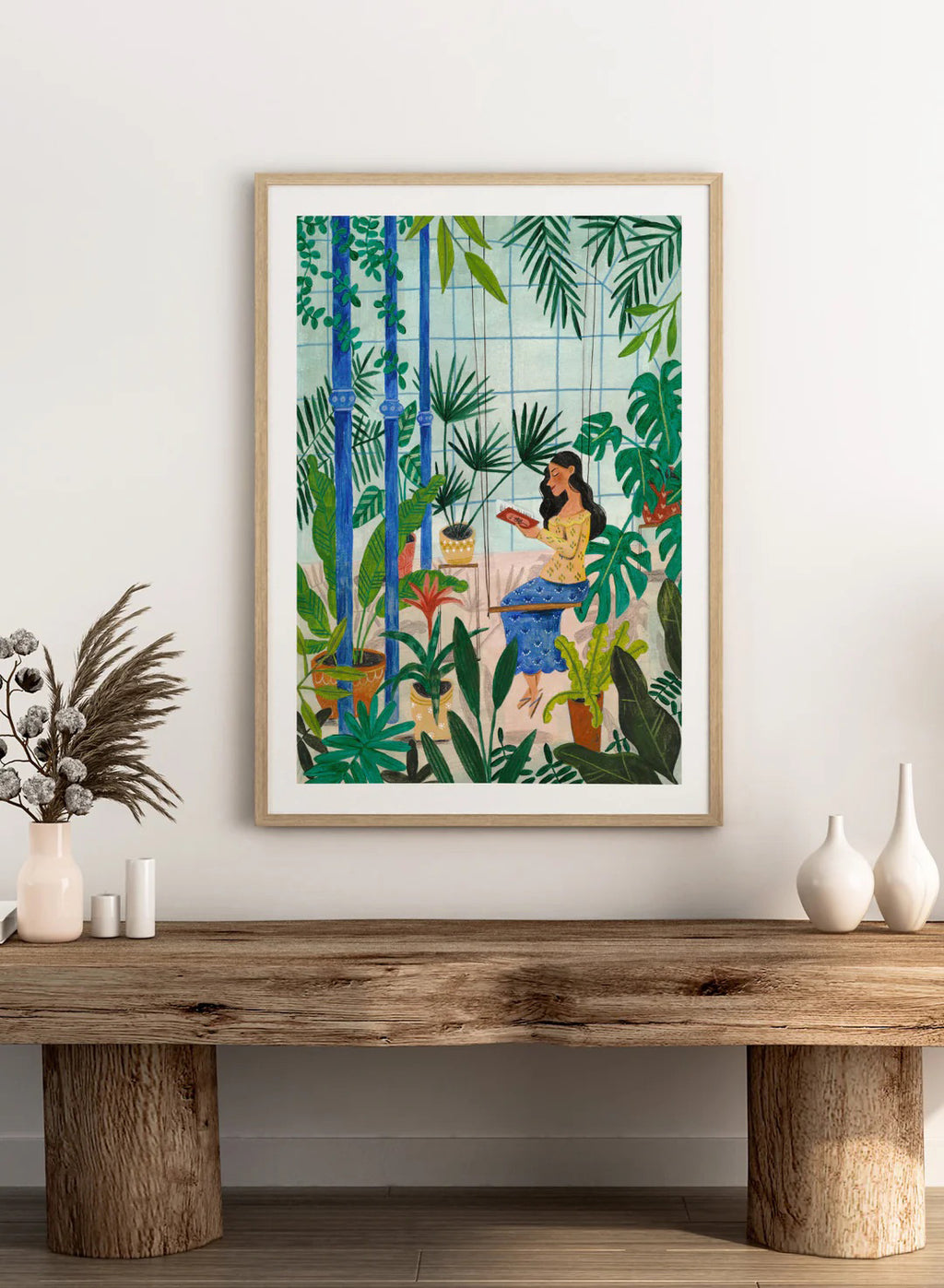 Greenhouse Reading Woman Tropical Botanical Illustration Art Print