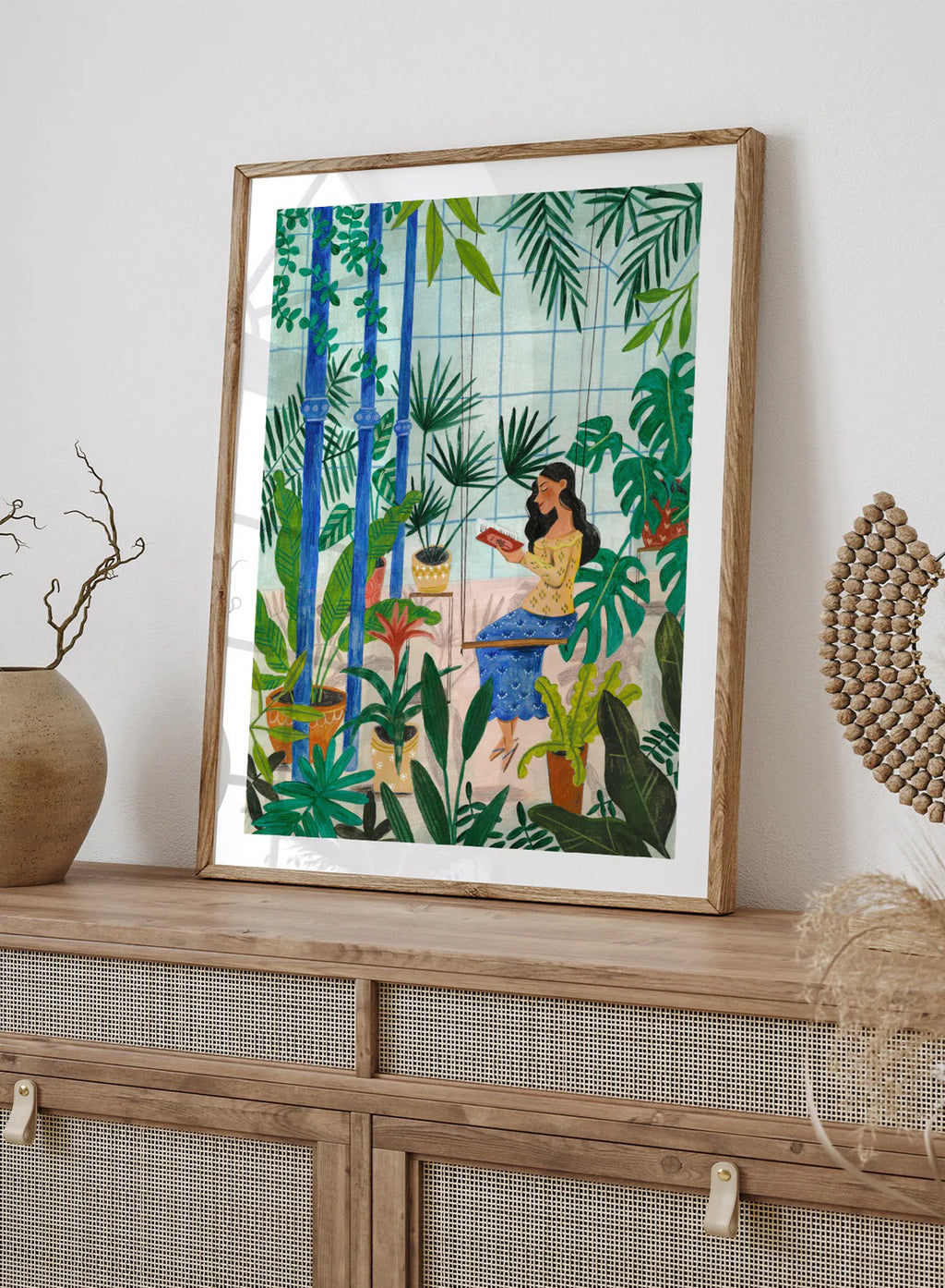 Greenhouse Reading Woman Tropical Botanical Illustration Art Print