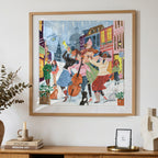 Festliche Winter-Straßenmusiker-Illustration – Kunstdruck