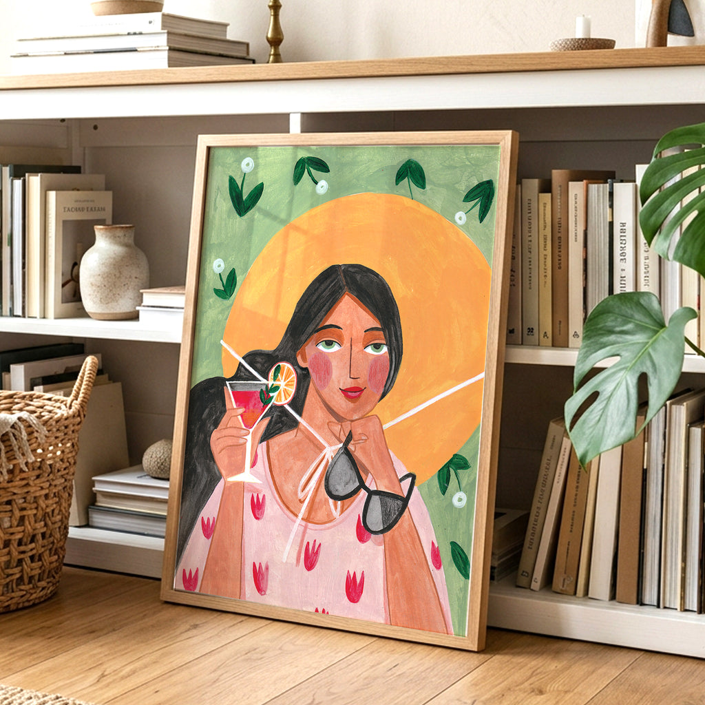 Summer Sunshine Woman Cocktail Illustration Positive Art Print