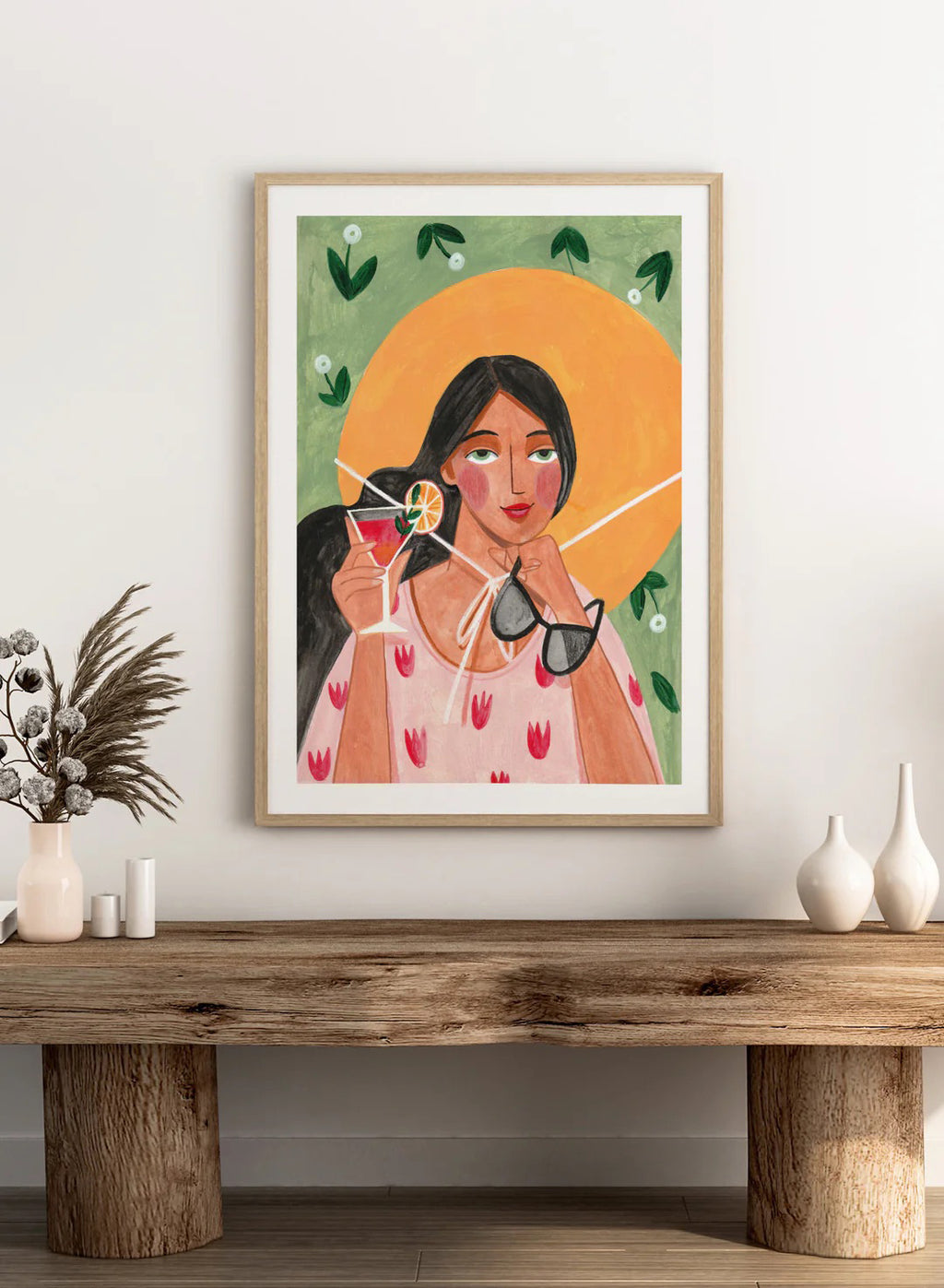 Summer Sunshine Woman Cocktail Illustration Positive Art Print