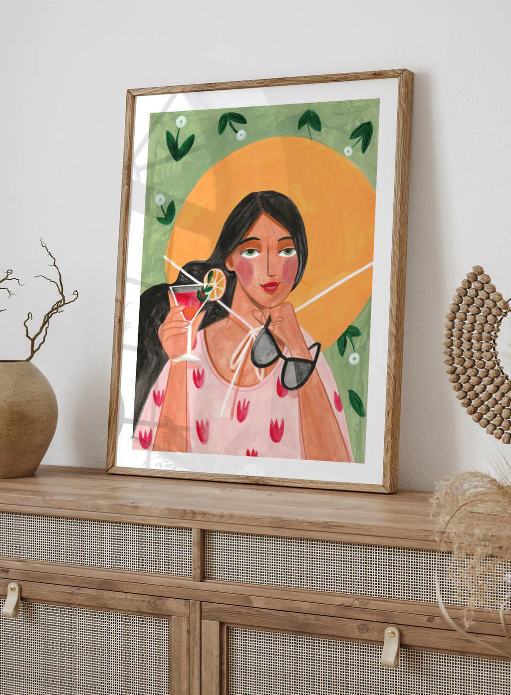 Summer Sunshine Woman Cocktail Illustration Positive Art Print