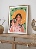 Summer Sunshine Woman Cocktail Illustration Positive Art Print