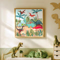 Bunte Dinosaurier-Dschungel-Illustration Kinderzimmer Wandkunst