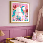 Pink Unicorn Sunshine Illustration Magical Kids Wall Art Print