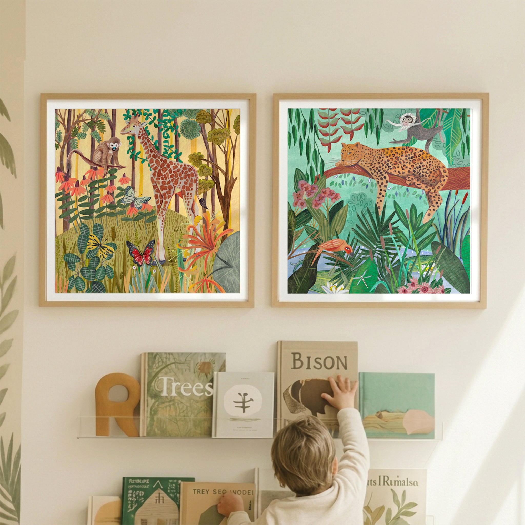 Dschungeltiere Kunstdruck 2er-Set | Safari-Wildtier-Kinderzimmer-Wandkunst | 10 % Rabatt an der Kasse!
