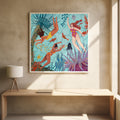 Frauen schwimmen unter Wasser Kunstdruck | Farbenfrohe Ozean-Illustration