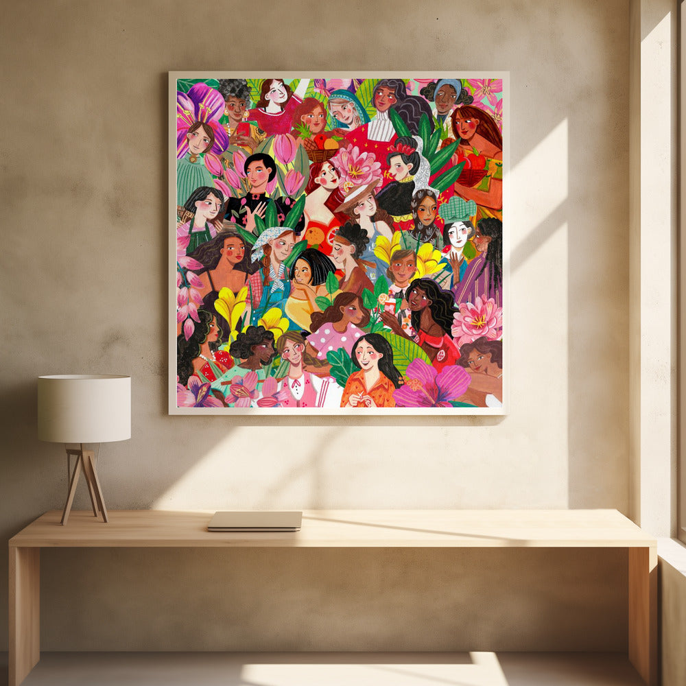 Bunter Blumen-Illustrations-Kunstdruck für Frauen | Feminine Wandkunst
