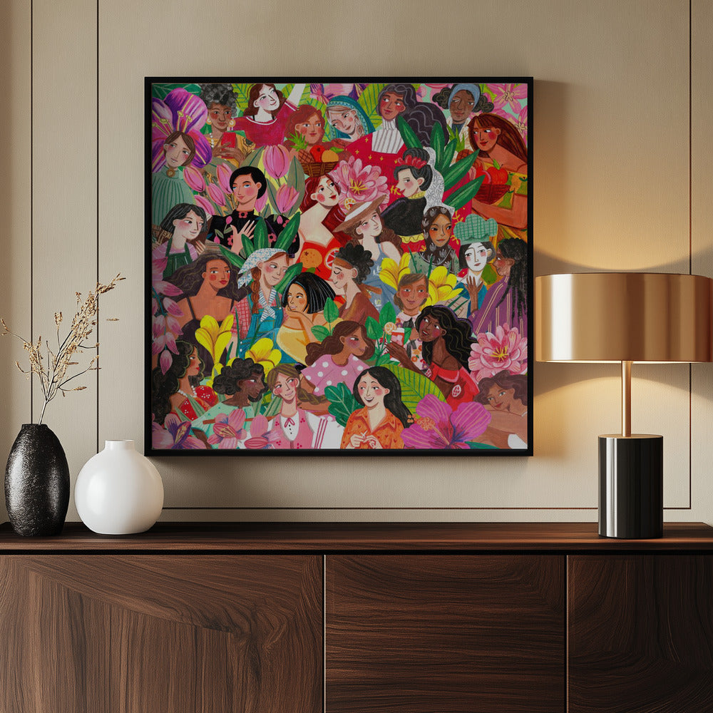 Bunter Blumen-Illustrations-Kunstdruck für Frauen | Feminine Wandkunst