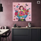 Frau mit Blumen Buntes florales Porträt Illustration