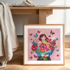Frau mit Blumen Buntes florales Porträt Illustration