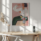 Stylish Woman with Floral Vase Art Print | Modern Feminine Illustration