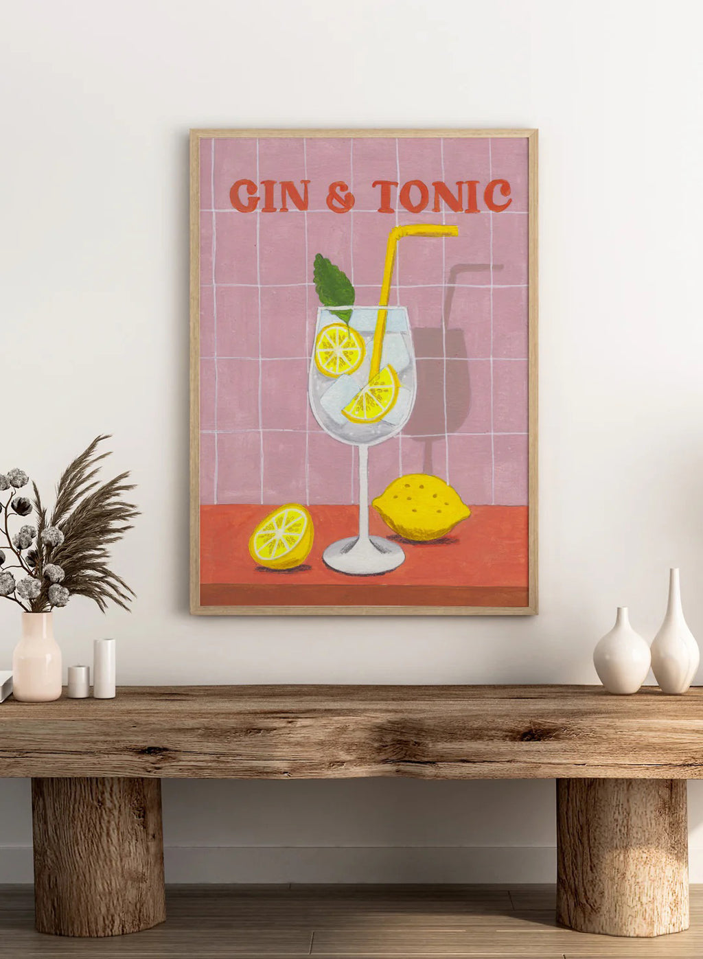 Gin and Tonic Cocktail with Lemon Illustration