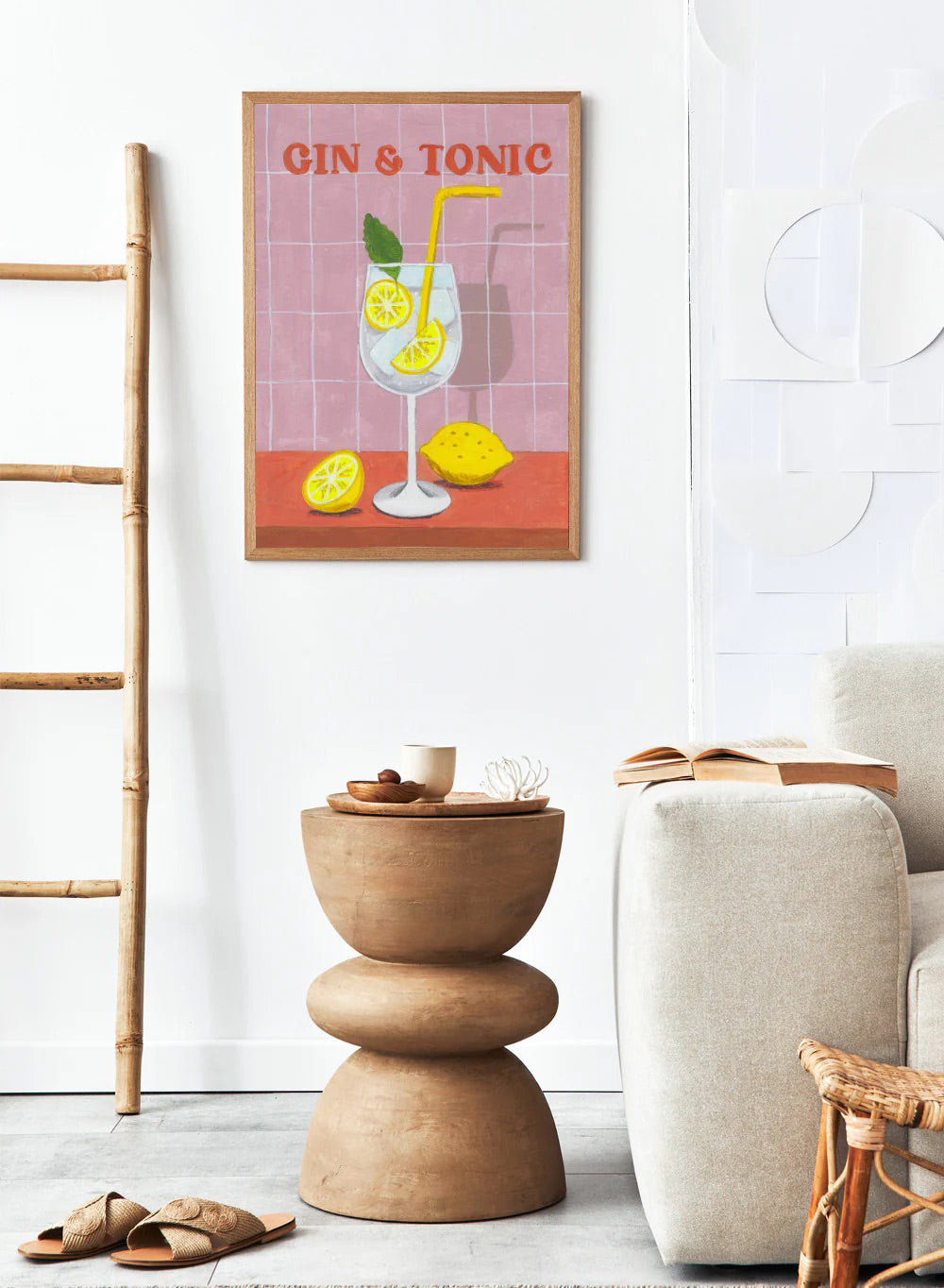 Gin and Tonic Cocktail with Lemon Illustration