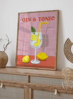 Gin and Tonic Cocktail with Lemon Illustration