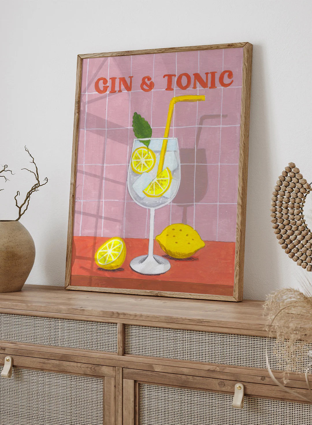 Gin and Tonic Cocktail with Lemon Illustration