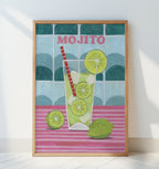 Mojito Cocktail with Lime and Ice Illustration