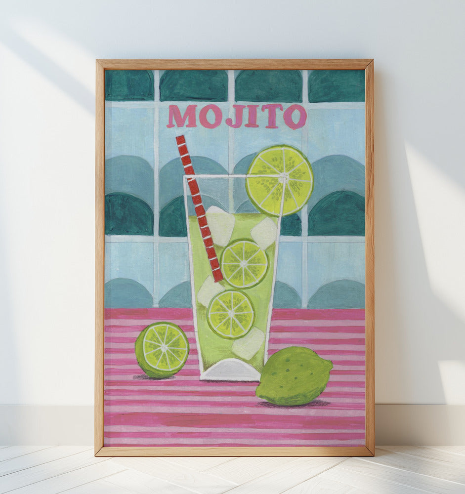 Mojito Cocktail with Lime and Ice Illustration