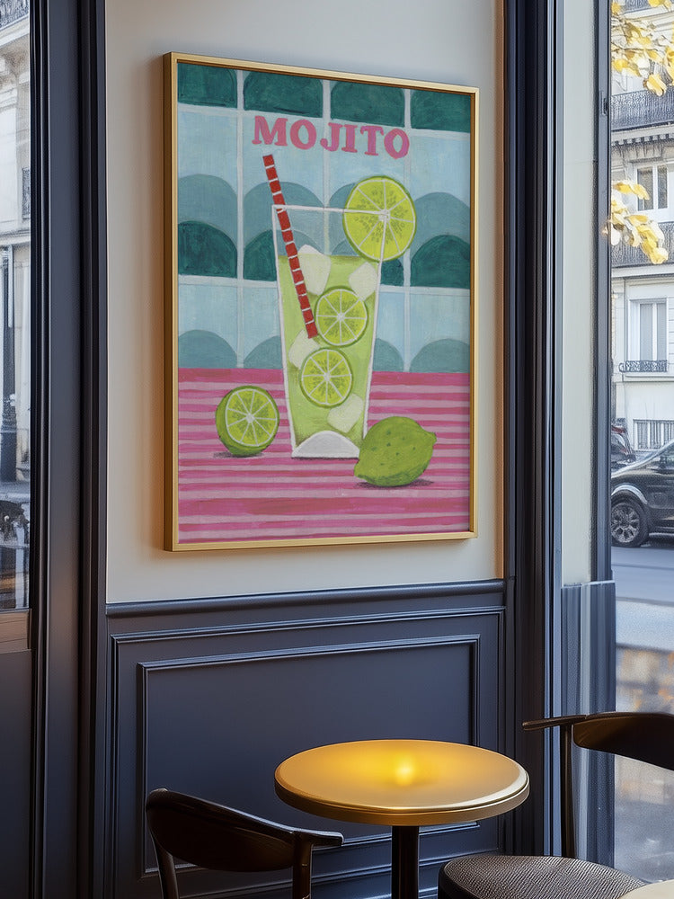 Mojito Cocktail with Lime and Ice Illustration