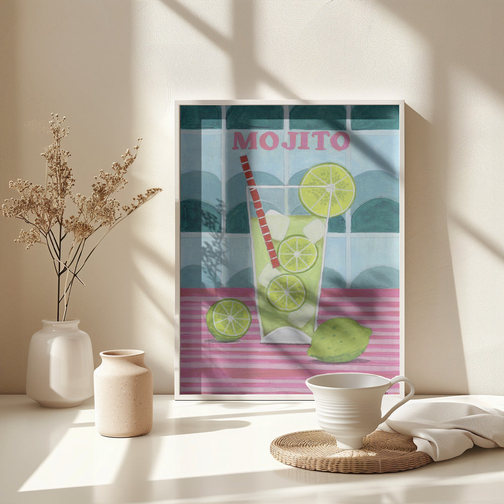 Mojito Cocktail with Lime and Ice Illustration