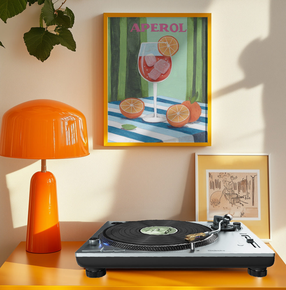 Aperol Spritz Cocktail mit Orangenillustration