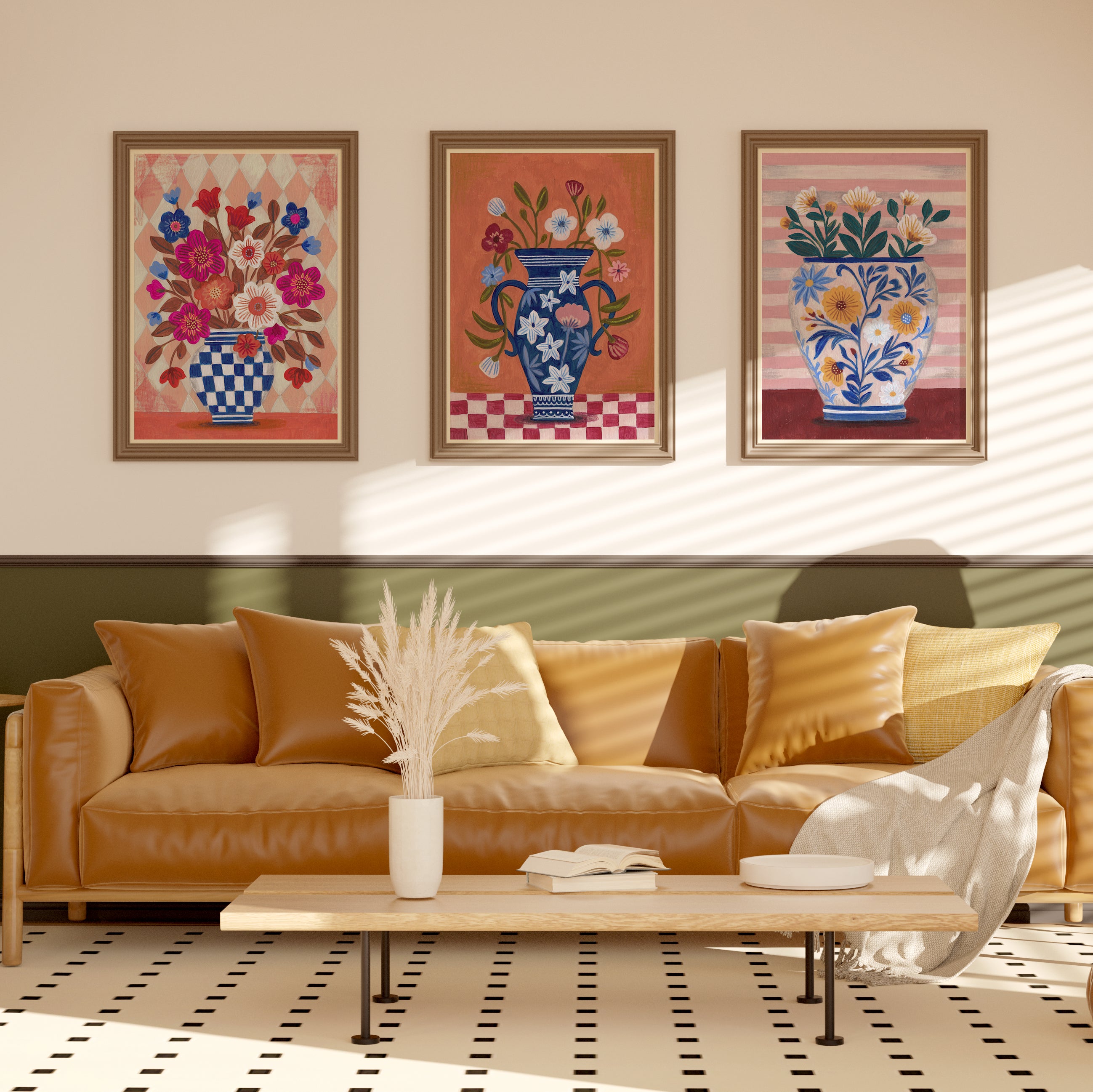 Florale Vasen Kunstdruck 3er Set | Bunte botanische Stillleben Wandkunst | 10% Rabatt an der Kasse!