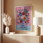 Delft Blue Floral Vase with Colorful Wildflowers Art Print