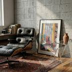 New Yorker Interieur mit Katze und Stadtpanorama