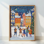 Weihnachtsmarkt Musiker Schneebedecktes Dorf Festliche Illustration