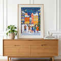 Weihnachtsmarkt Musiker Schneebedecktes Dorf Festliche Illustration