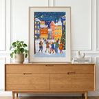Weihnachtsmarkt Musiker Schneebedecktes Dorf Festliche Illustration
