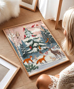 Whimsical Winter Forest Animals Christmas Tree Illustration