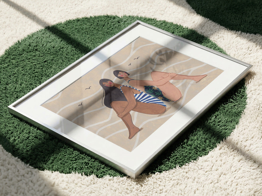 Two Women Beach Illustration Summer Swimwear Art Print