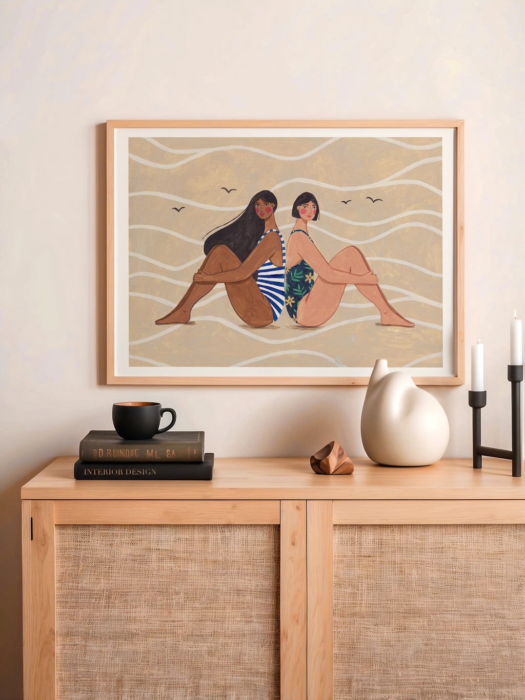 Two Women Beach Illustration Summer Swimwear Art Print