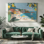 Mediterranean Beach Lemon Art Print | Colorful Coastal Illustration