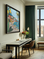 Mediterranean Beach Lemon Art Print | Colorful Coastal Illustration