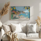 Mediterranean Beach Lemon Art Print | Colorful Coastal Illustration