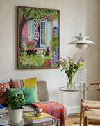 Mediterranean Garden with Black Cats Art Print