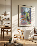 Paris Balcony Breakfast with Black Cat Art Print