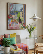 Paris Balcony Breakfast with Black Cat Art Print