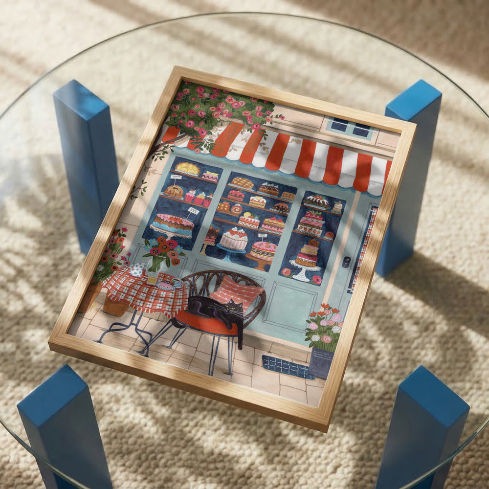 Paris Patisserie with Black Cat Art Print