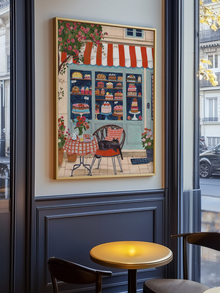 Paris Patisserie with Black Cat Art Print