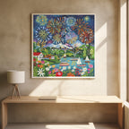 Fireworks Lake Festival Art Print | Colorful Night Landscape
